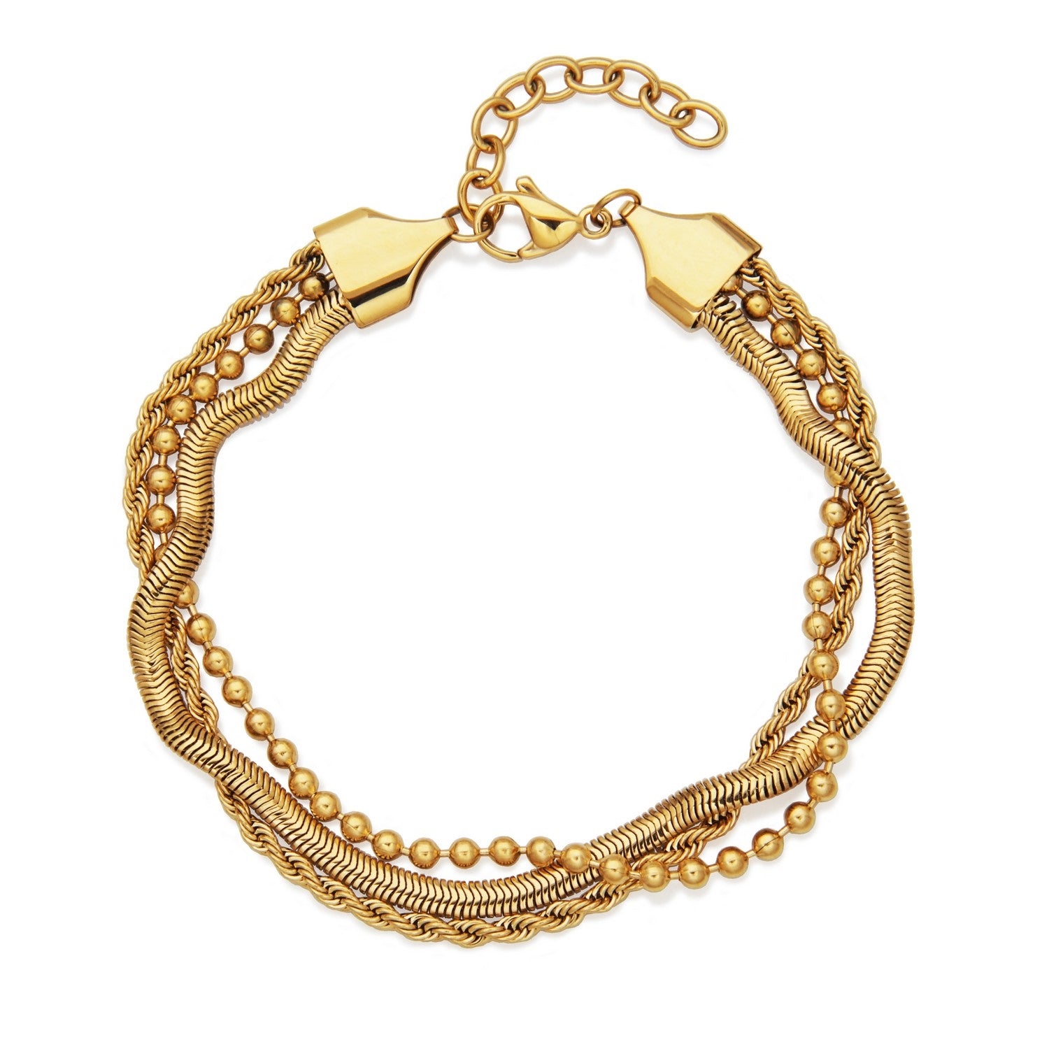 Gold Ion-Plated Stainless Steel Triple-Layer Multi-Chain Bracelet
