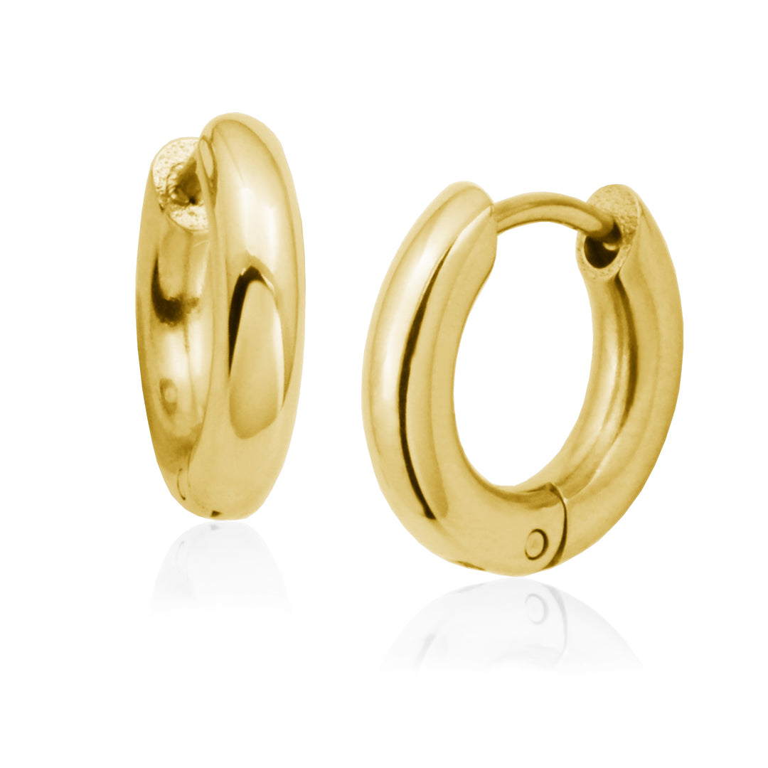 Steelx Gold IP Stainless Steel 13x2mm High-Polish Huggie Hoop Earrings