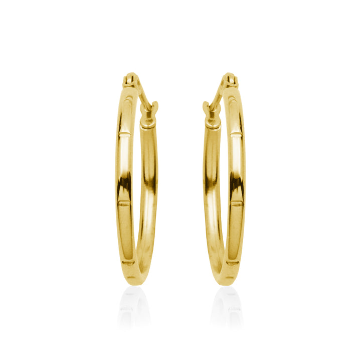 Gold Ion-Plated Stainless Steel 25mm Grooved Hoop Earrings