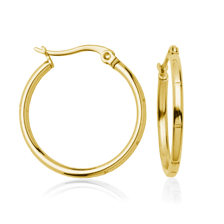 Gold Ion-Plated Stainless Steel 25mm Grooved Hoop Earrings
