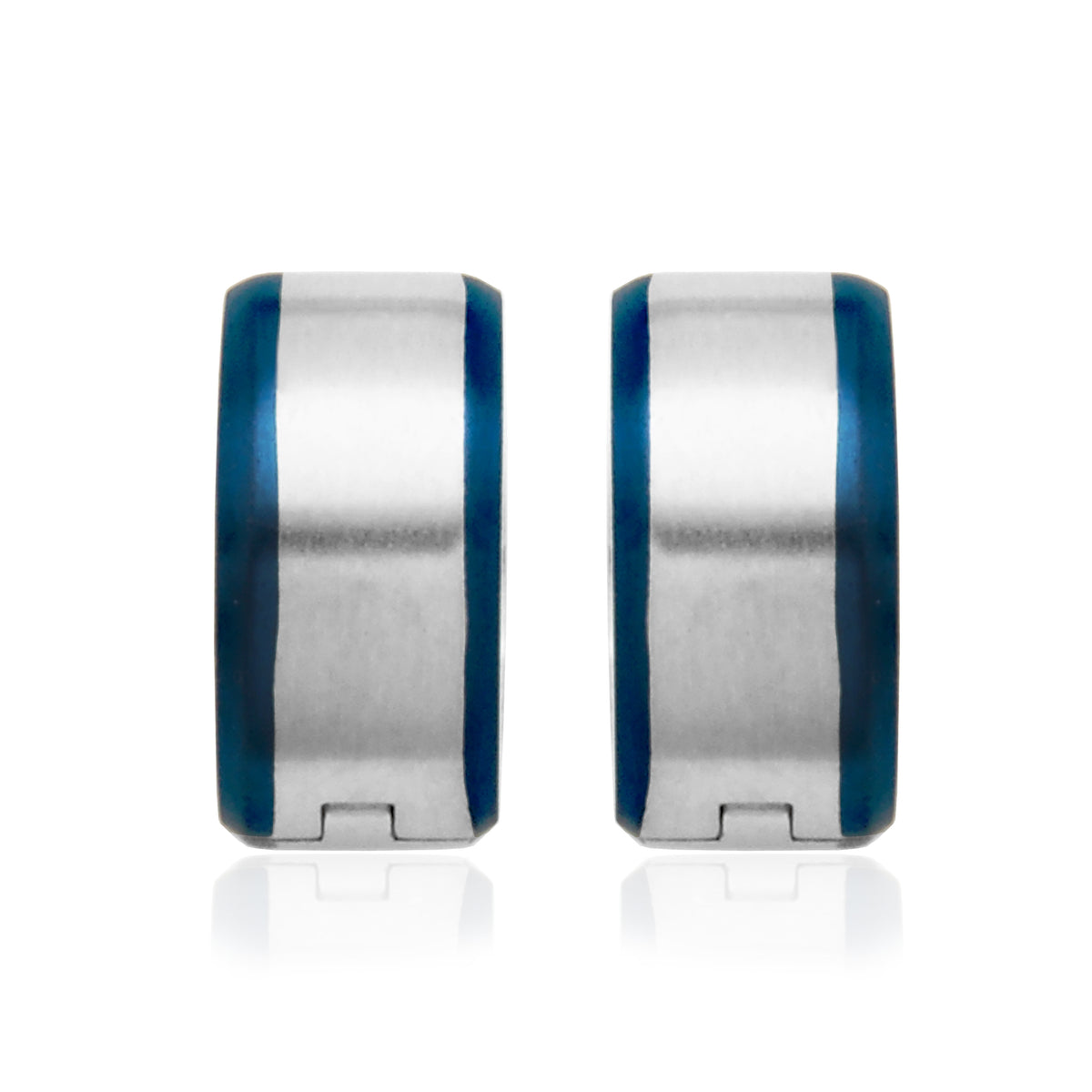 Stainless Steel Huggie Hoop Earrings with Blue Edge