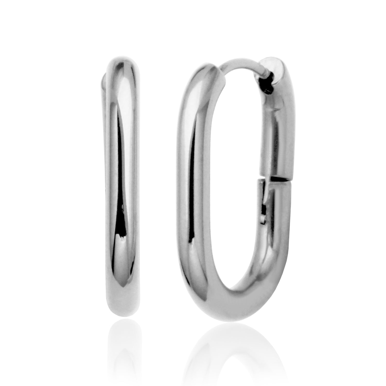 Oval Tube Hoop Earrings, Stainless Steel