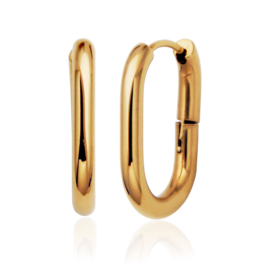 Steelx Gold IP Stainless Steel Square Oval Tube Hoop Earrings