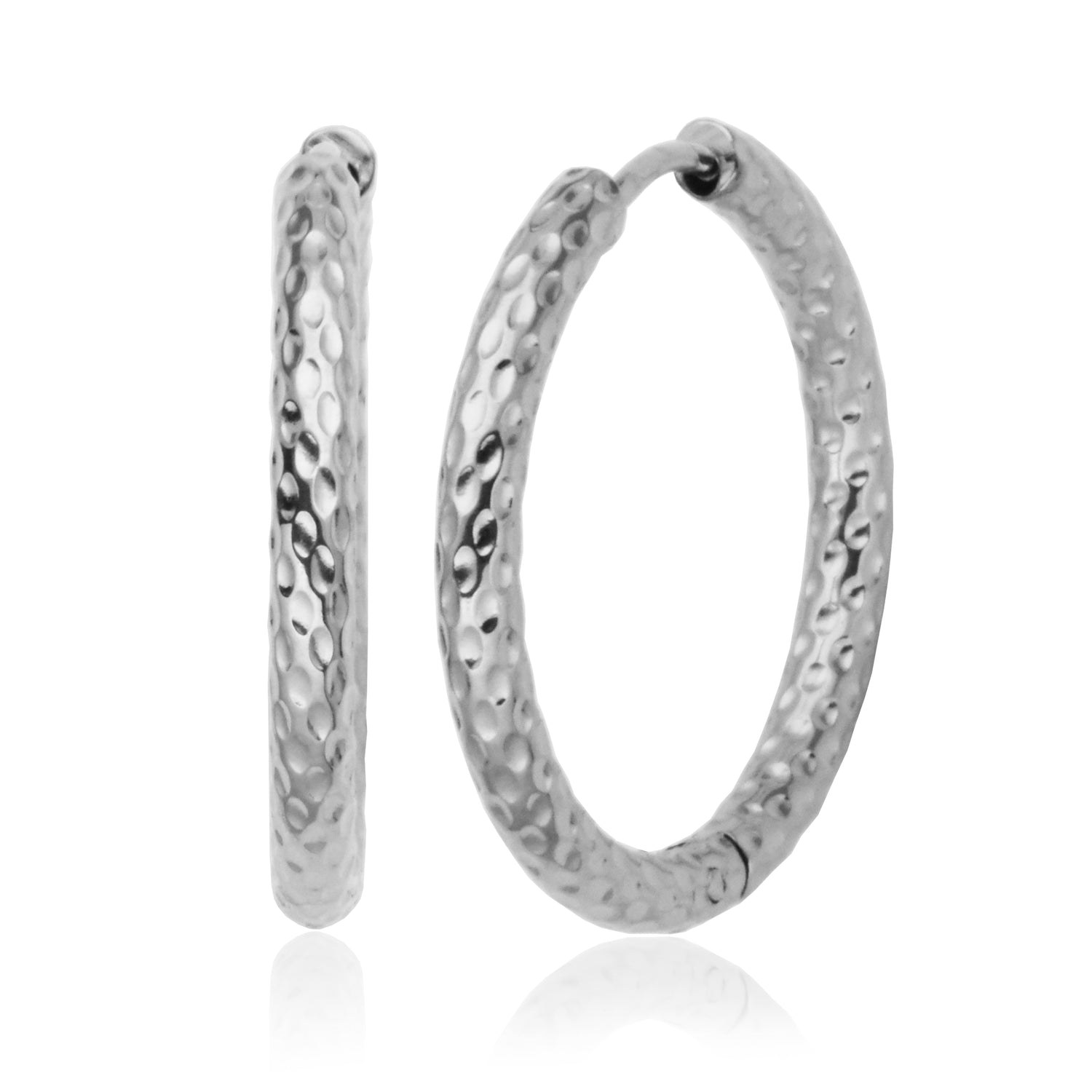 Stainless Steel Hammered Texture Hoop Earrings
