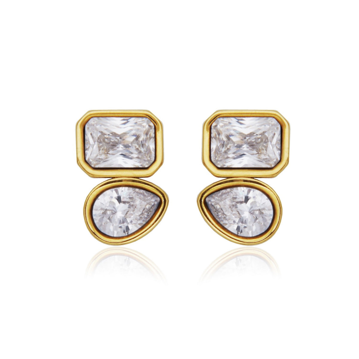 Toi et Moi Stainless Steel Stud Earrings, CZ, GP