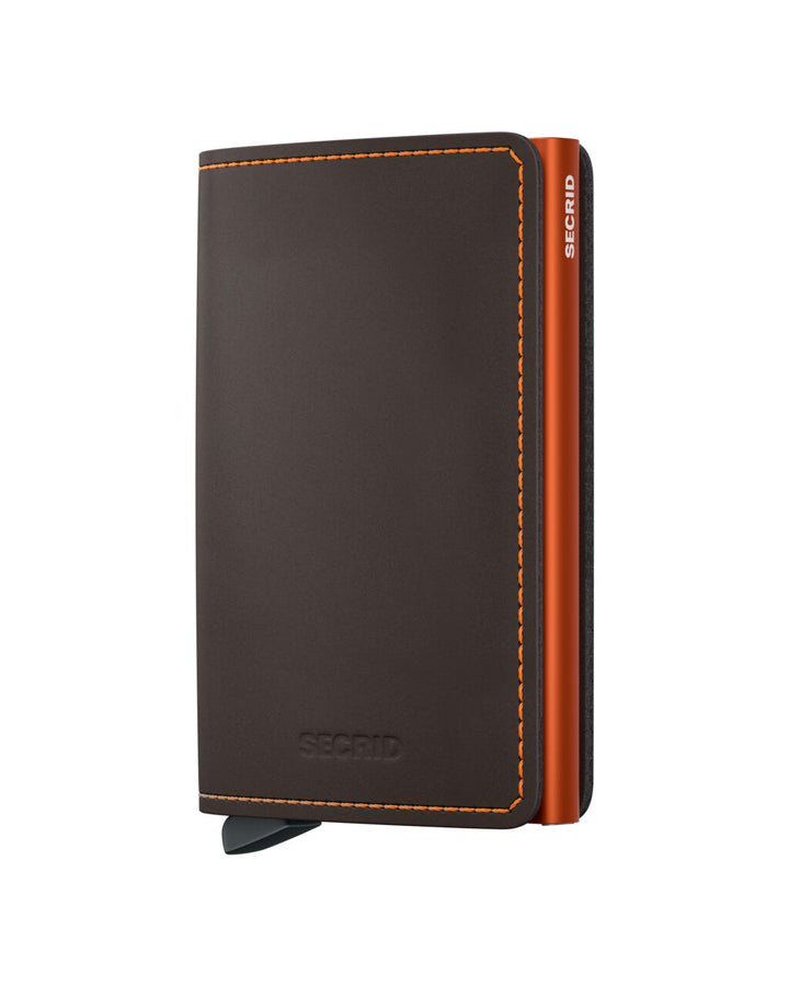 Secrid Slimwallet Matte Truffle and Orange.