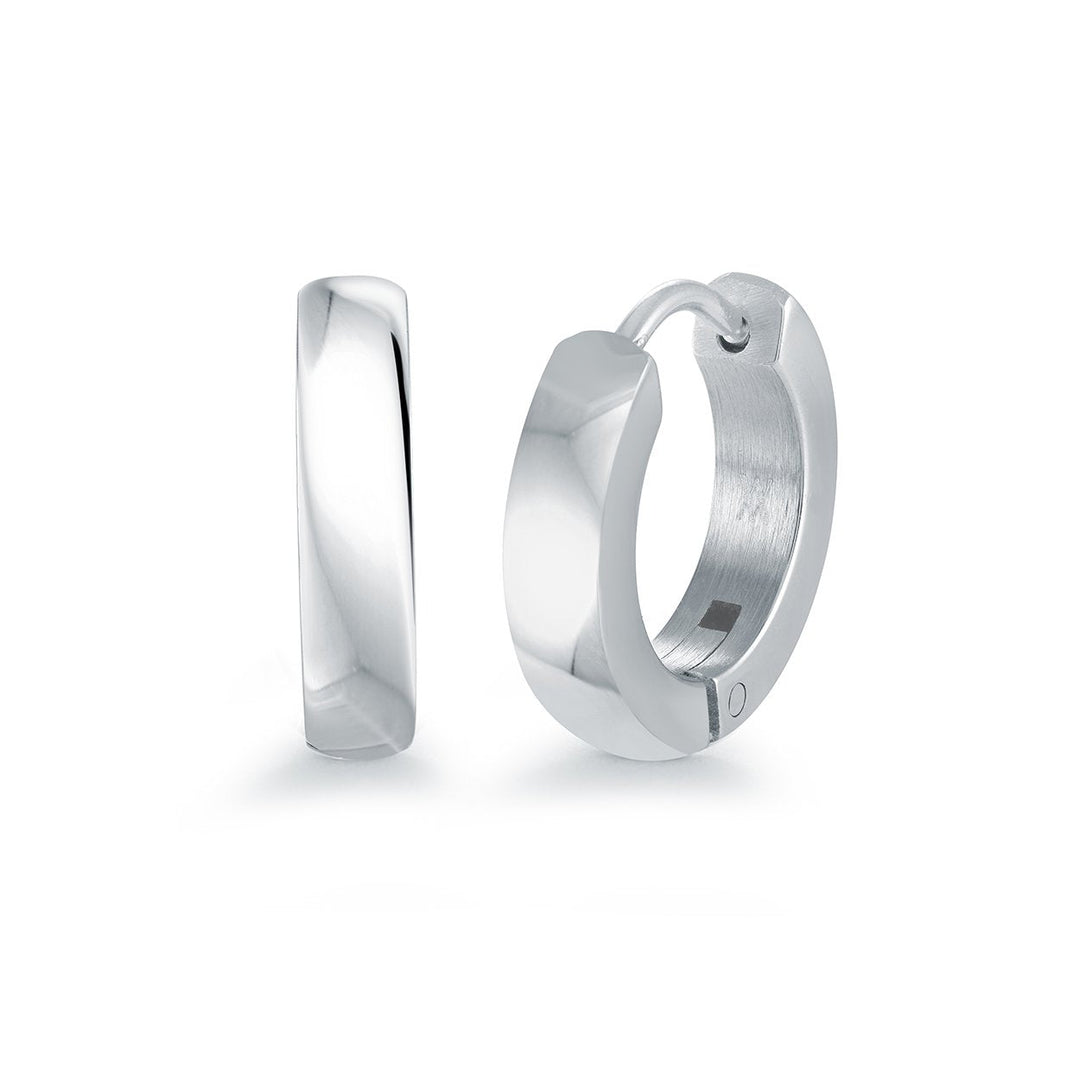 14MM Polished Huggie Hoop Earrings, Stainless Steel