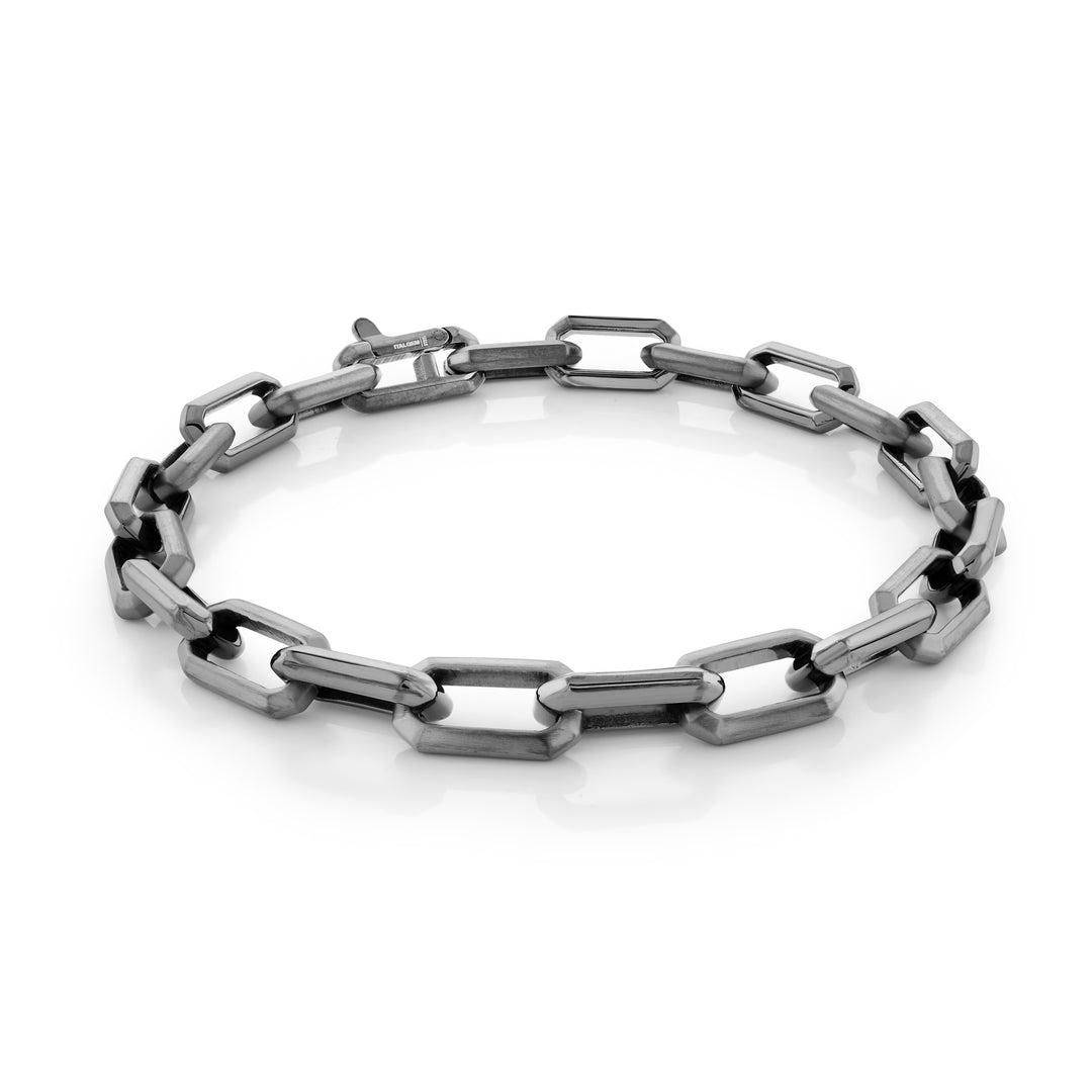 Stainless Steel Gunmetal Plated Rectangle Link Bracelet