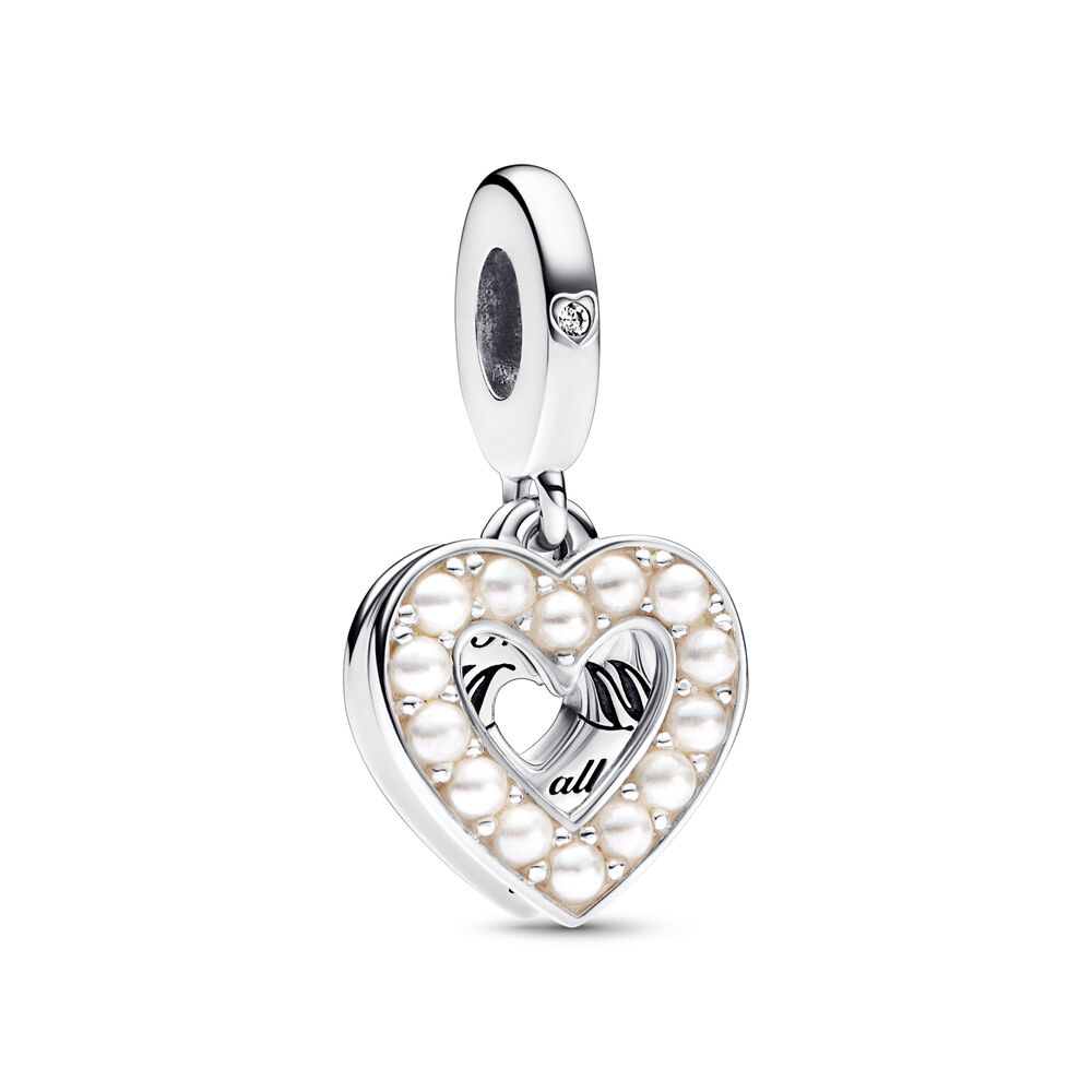 Pandora Pearlescent White Heart Double Dangle Charm