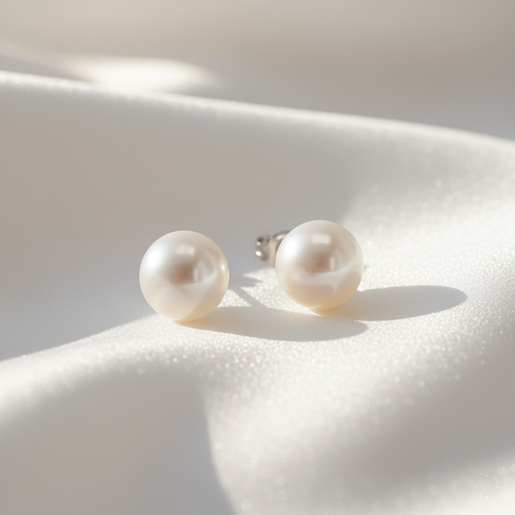 10.2MM Emulated Pearl Stud Earrings, White