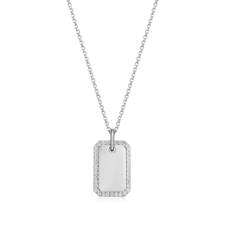 Reign Silver CZ Dog Tag Necklace