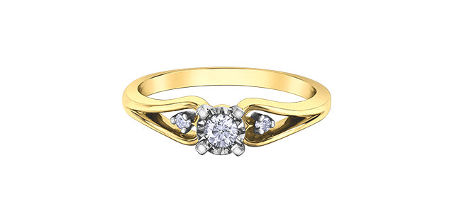 10 Karat 3 Stone Engagement Ring, 0.12 CT Center
