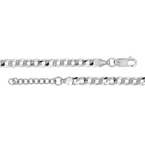 Rhodium Plated Sterling Silver 4.2mm Flat Figaro Anklet