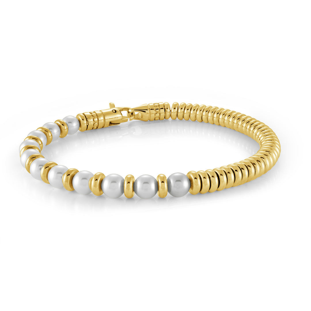 Stainless Steel Gold Plated Sawarovski Pearls Bracelet.