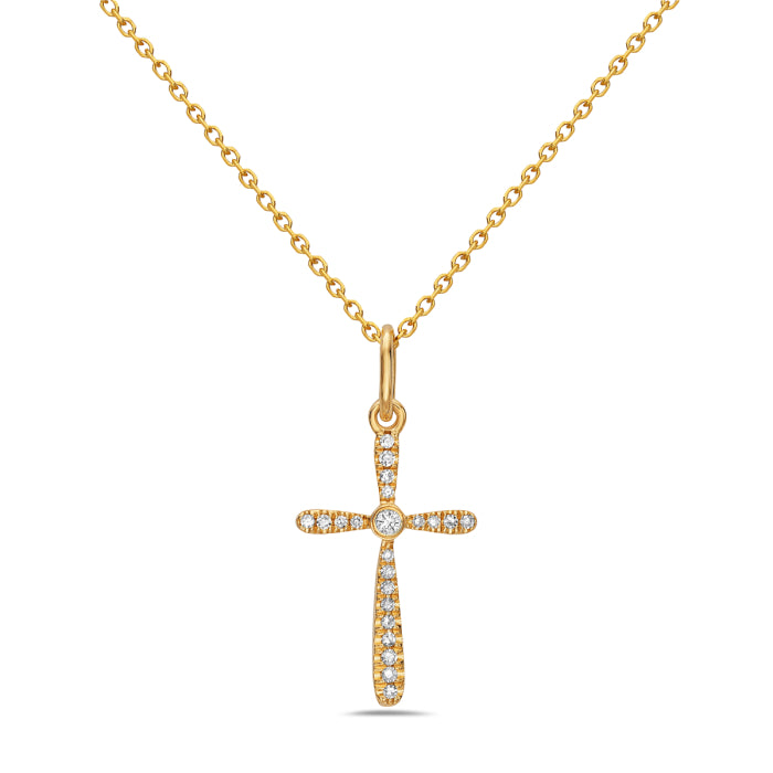 14K Gold Natural Diamond Cross Pendant
