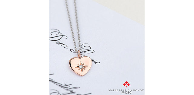 Maple Leaf 10K Heart Diamond Pendant