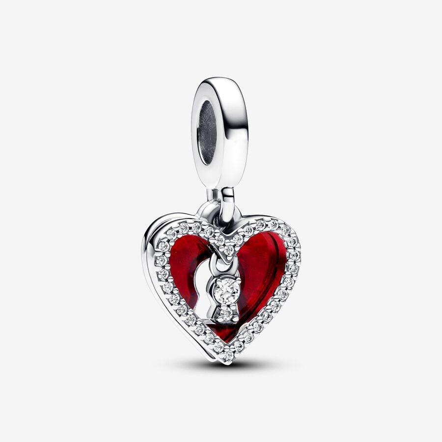 Pandora Red Heart & Keyhole Double Dangle Charm