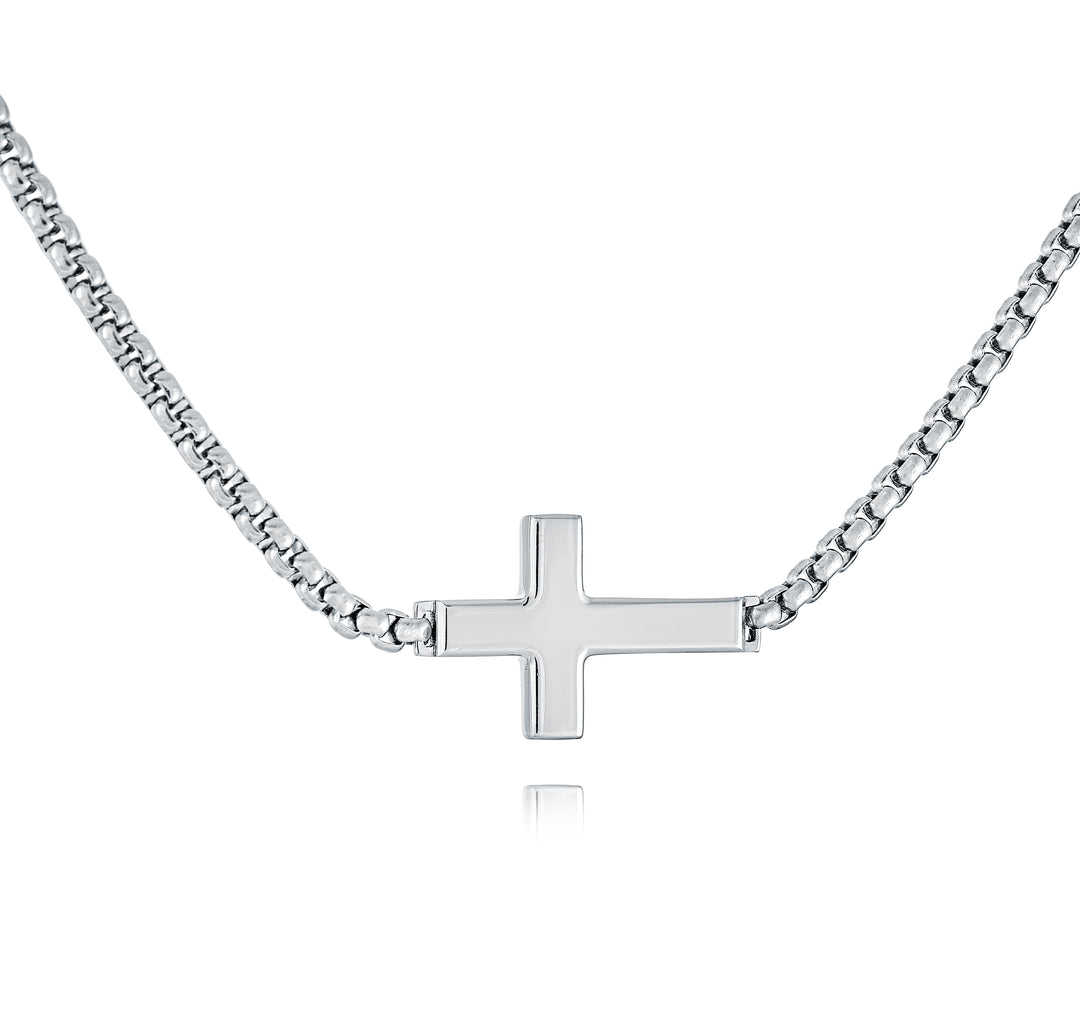 Italgem Steel Sideways Cross Necklace