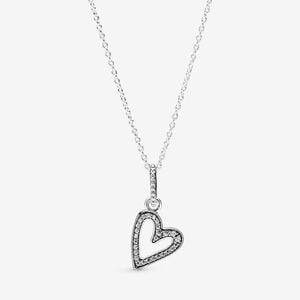 Pandora Sparkling Freehand Heart Pendant Necklace, 19.7"