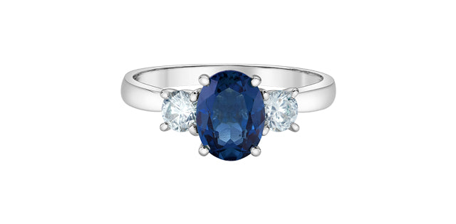 10K Lab-Grown Sapphire & Diamond Ring