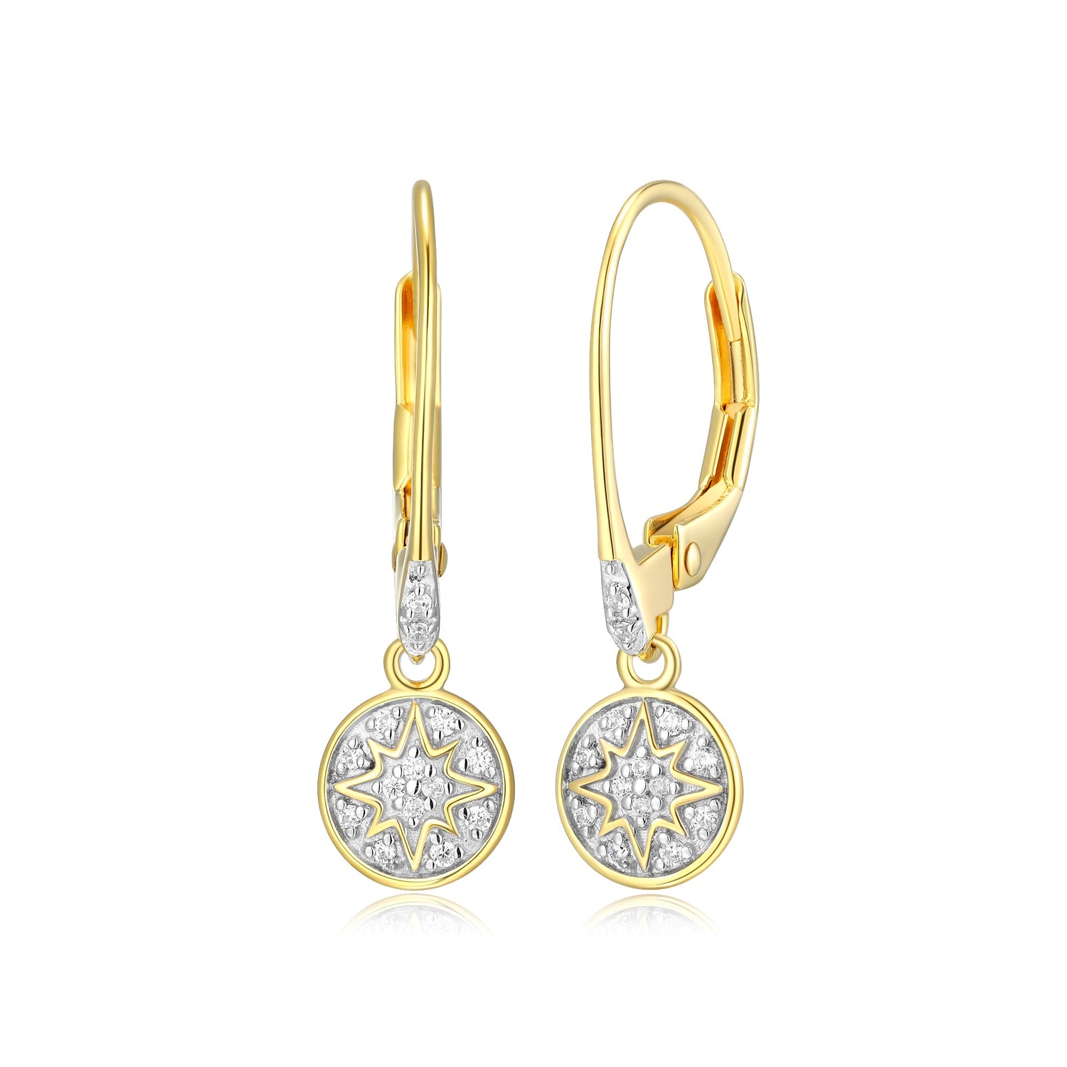 "M" 18k Gold Plated Disk Leverback Earrings.