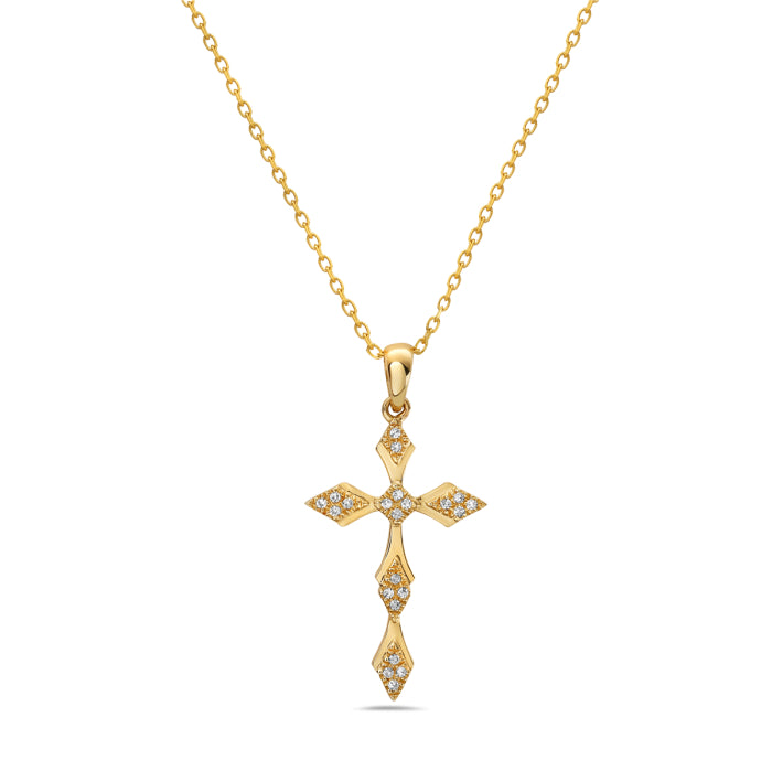 14K Gold Natural Diamond Fancy Cross Pendant