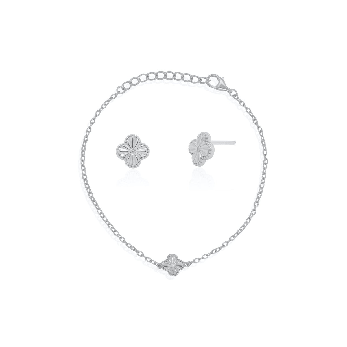 FINAL SALE - 7MM Lucky Clover & Earring Set, Sterling Silver