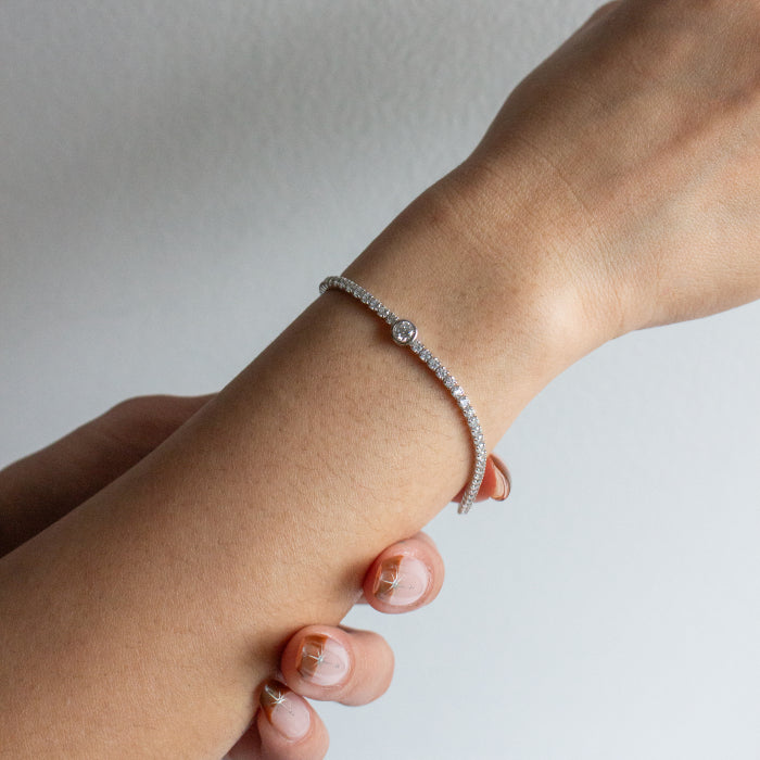 Bezel Set Cubic Zirconia Silver Tennis Bracelet