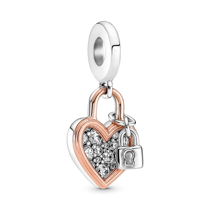 Pandora Heart Padlock Double Dangle Charm
