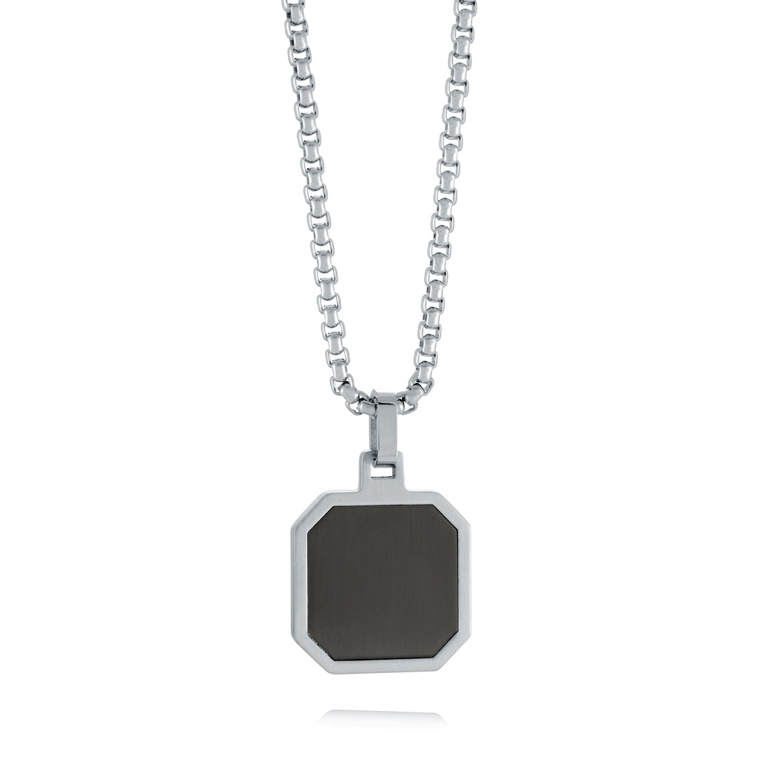 Stainless Steel Black Plated Octogon Square Necklace