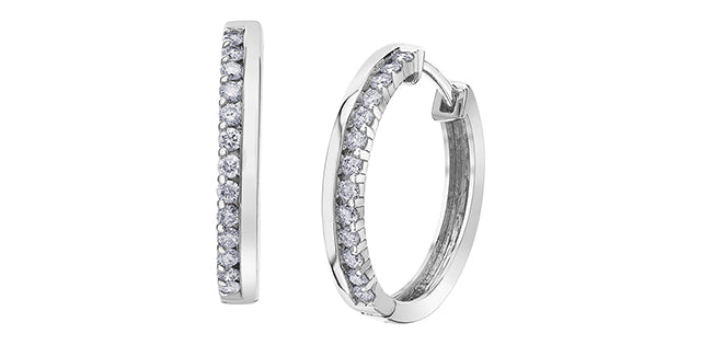 Diamond Days 10kt Yellow Gold Offset Diamond Hoops. 0.15tdw