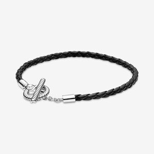 Pandora Moments Braided Leather T-bar Bracelet, 7.5"