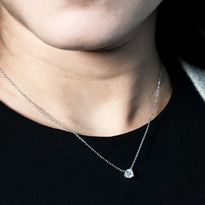 0.50ct Lab-Grown Round Solitaire Necklace, Sterling Silver