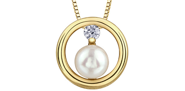 10K Pearl & Diamond Pendant