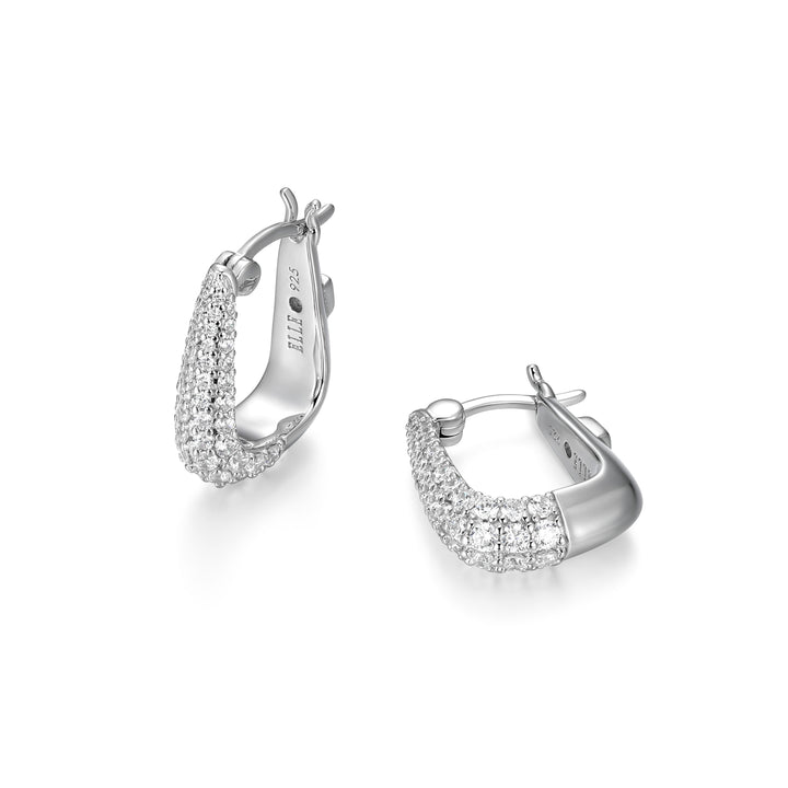 ELLE "Citadel" Rhodium-Plated Sterling Silver CZ Hoop Earrings