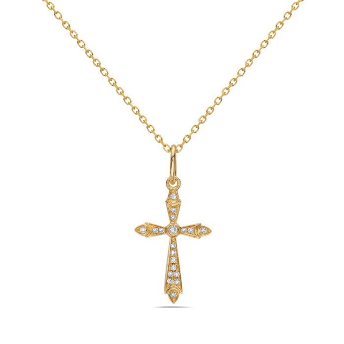 14K Natural Diamond Cross Pendant