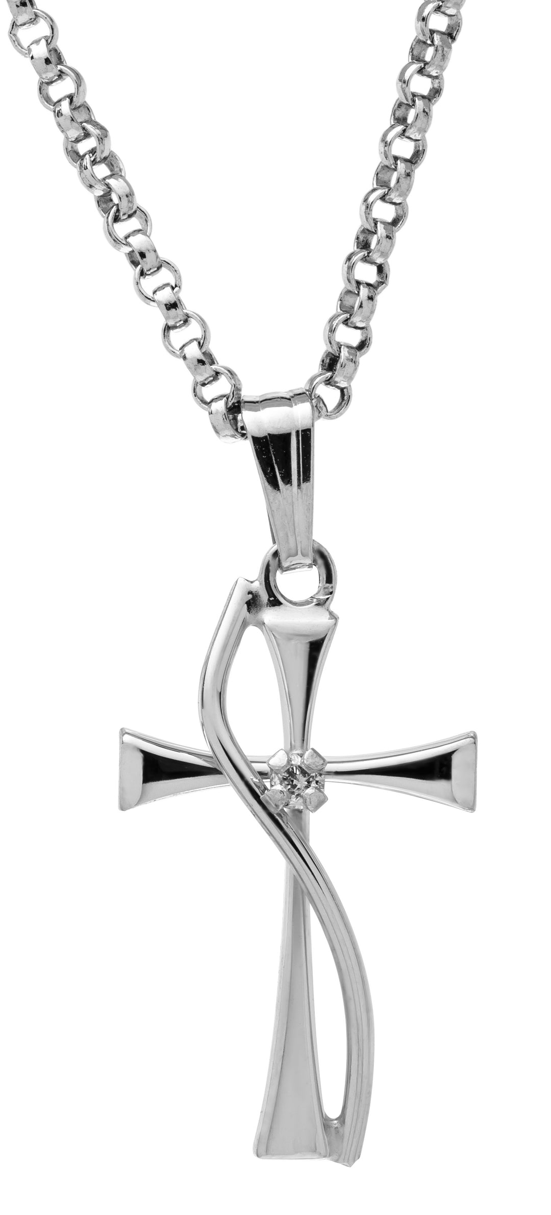Sterling Silver Diamond Cross Pendant - 18"