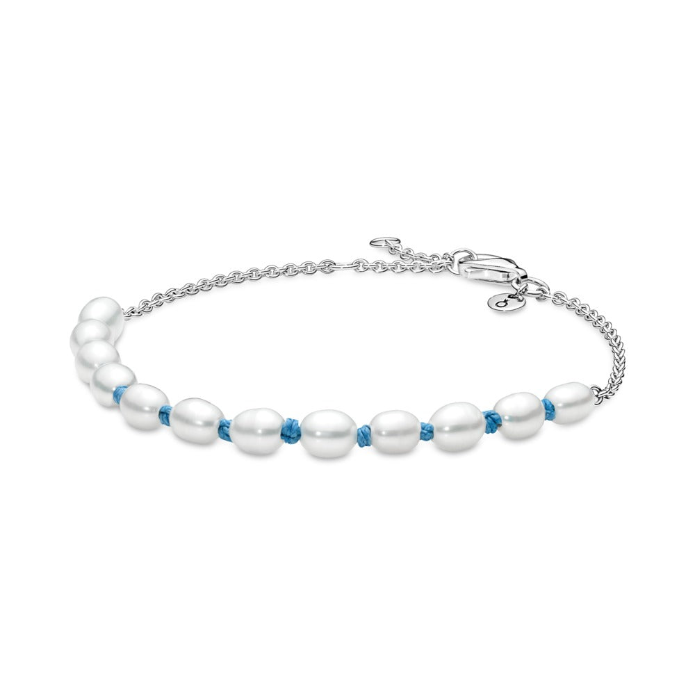 Pandora Freshwater Cultured Pearl Blue Cord Chain Bracelet, 7.1"