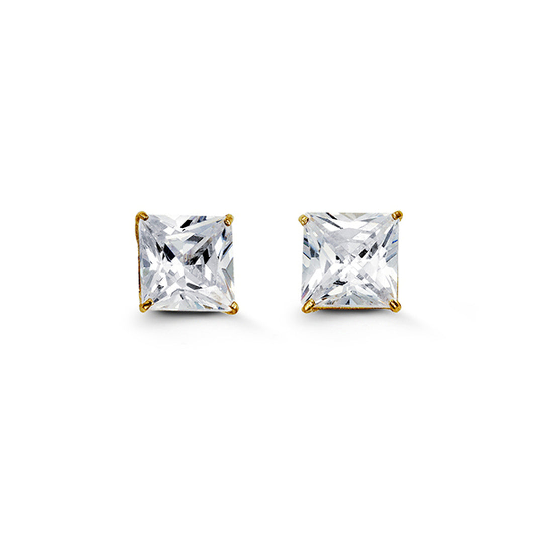 14k Yellow Gold 7mm Square CZ Stud Earrings