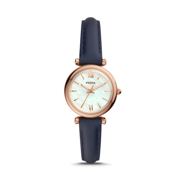 Fossil Carlie Mini Three-Hand Navy Leather Watch