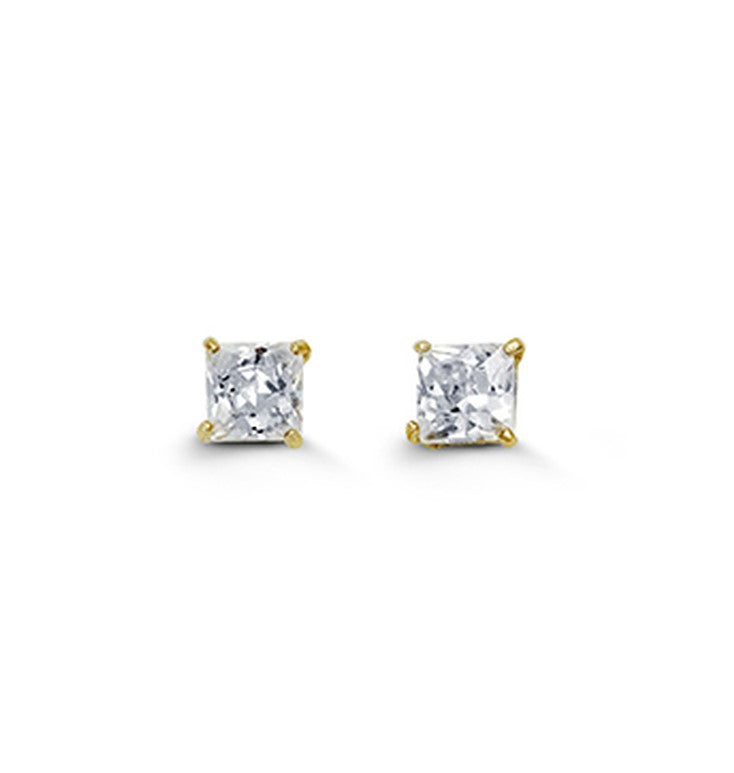 14K 3MM Square CZ Stud Earrings