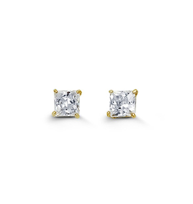 14k Yellow Gold 3mm Square CZ Stud Earrings