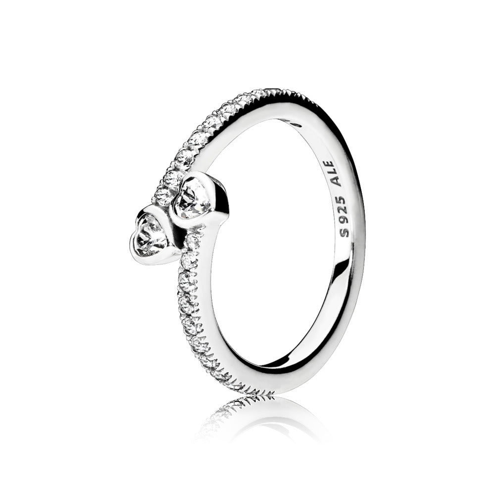 Pandora Two Sparkling Hearts Ring, Size 7