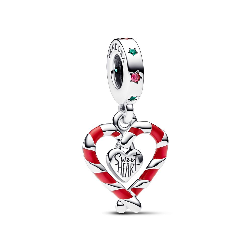 Pandora Double Candy Cane Heart Christmas Dangle Charm