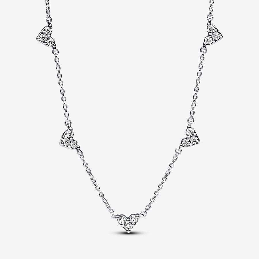 Pandora Triple Stone Heart Station Chain Necklace, 17.7"