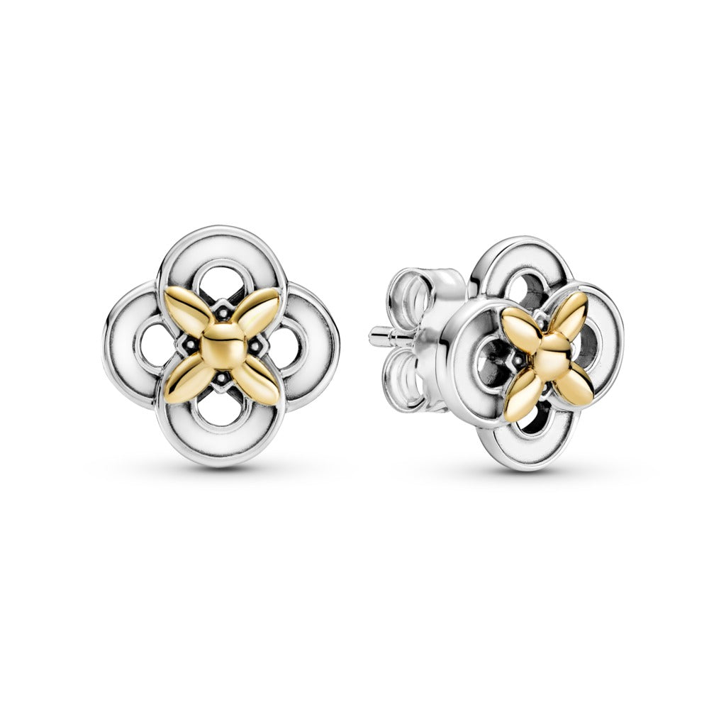 FINAL SALE - Pandora Two-tone Flower Stud Earrings