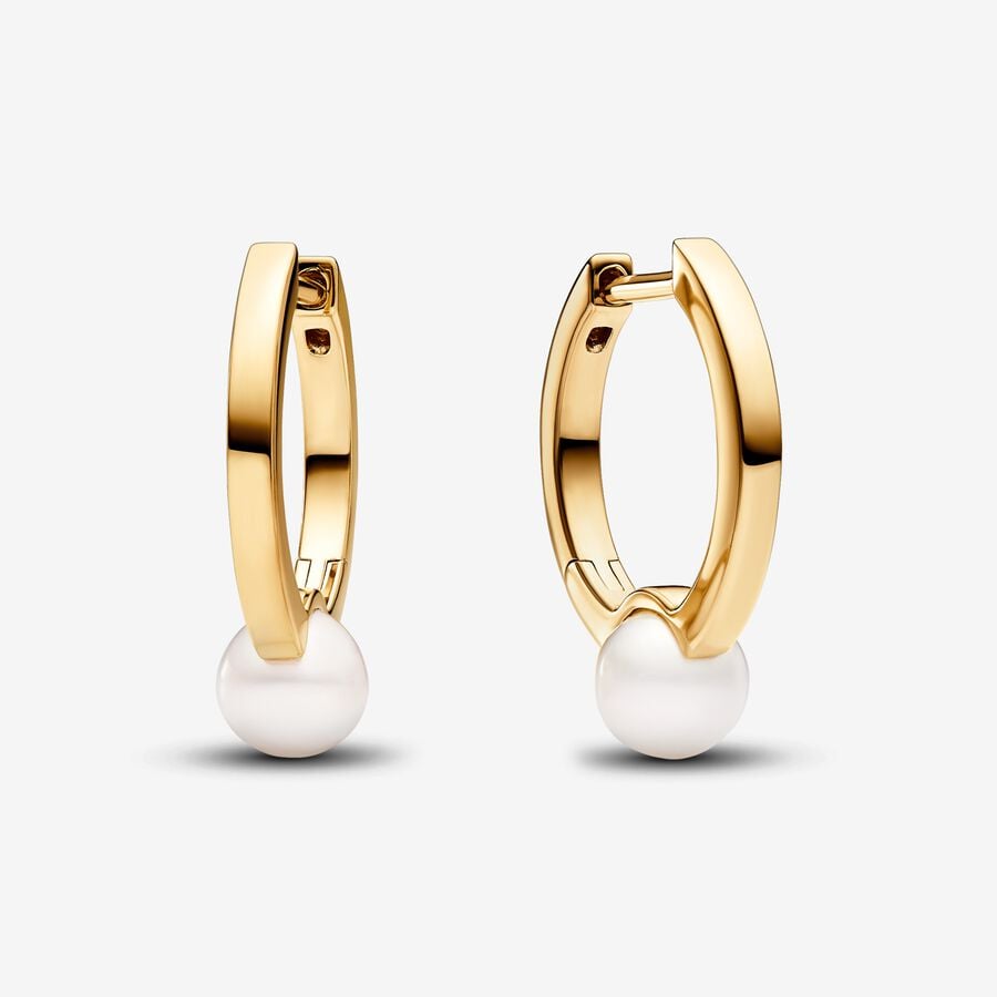 Pandora Gold Plated Pearl Hoop Earrings