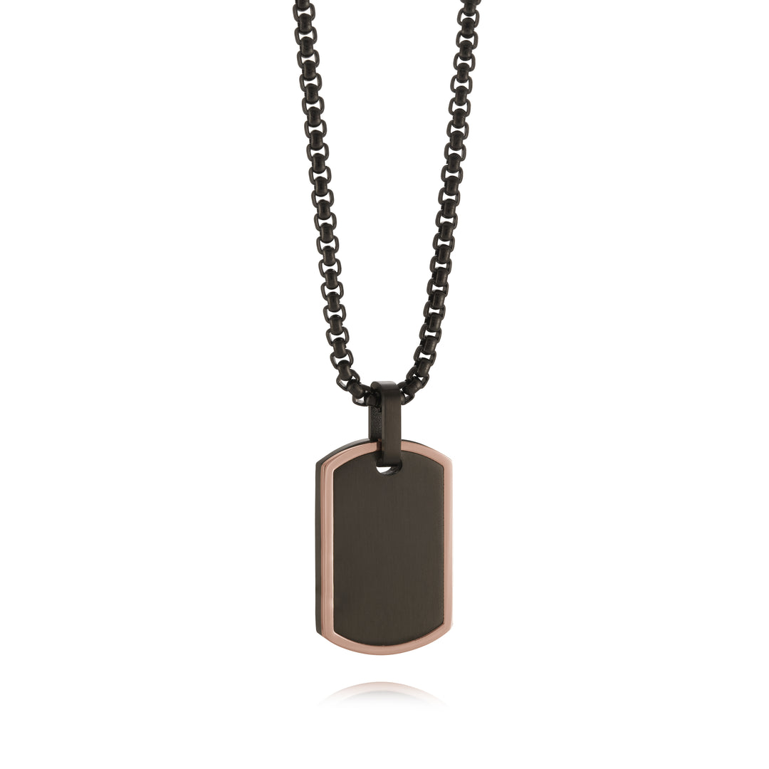 Stainless Steel Rose & Black Plated Dog Tag Necklace