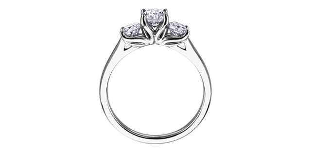 18 Karat 3 Stone Engagement Ring, 0.37 CT Center