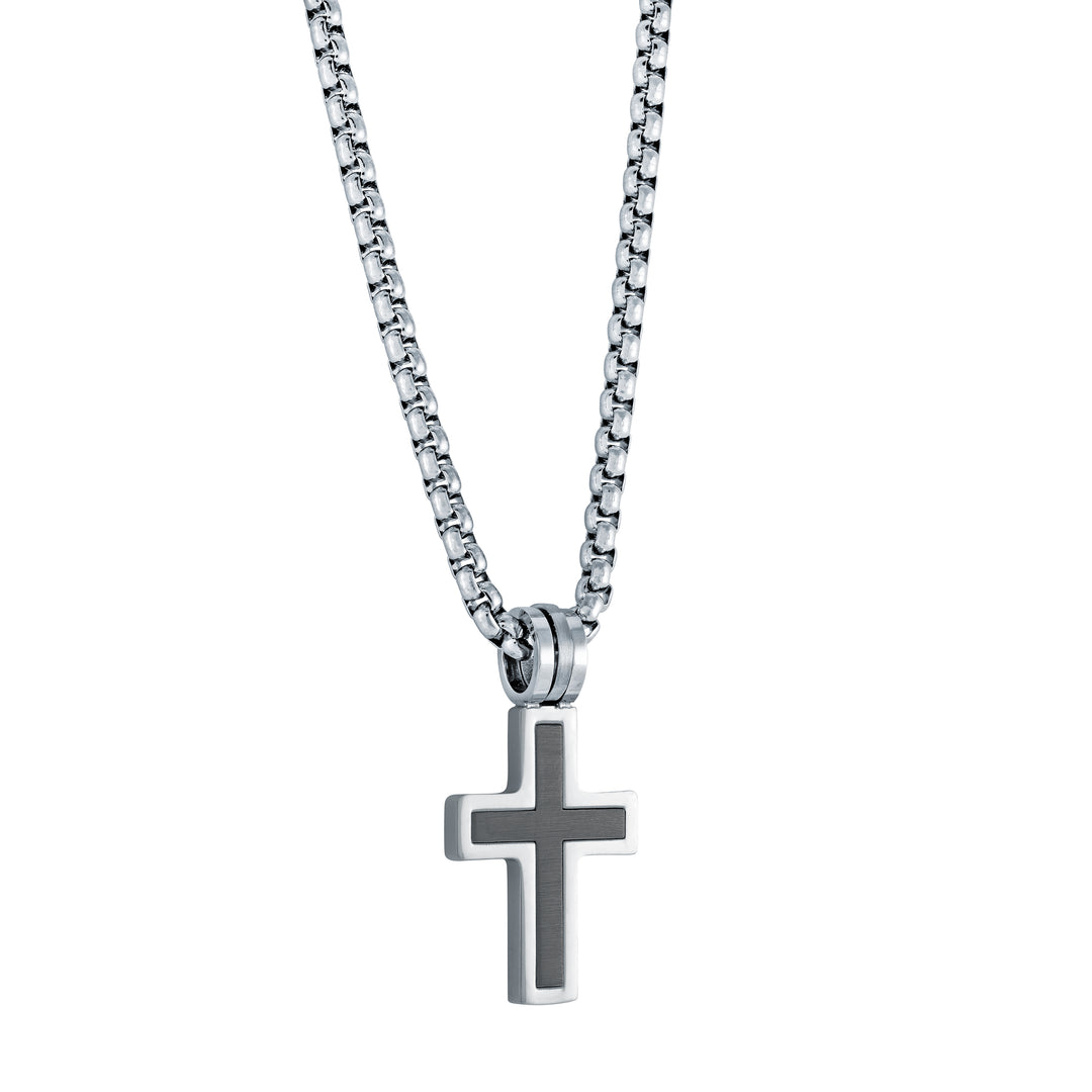 Stainless Steel Black Plated Cross Necklace.